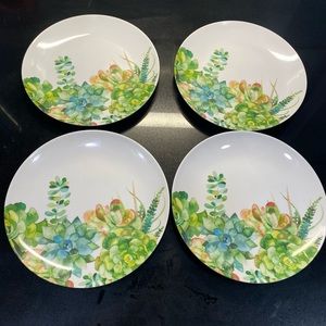 Set of 4 Nanette Lepore 8.5” Melamine Plates Succulents in greens and blues